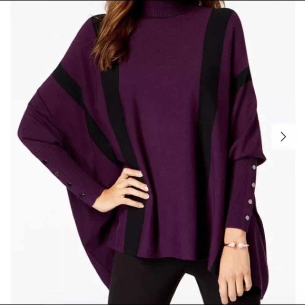 Alfani Women's Striped Poncho Sweater Purple Size Petite Medium